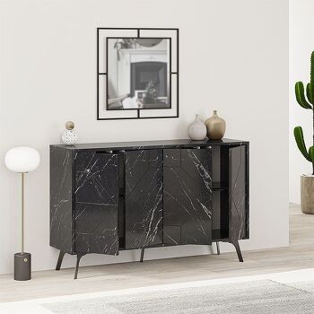 Buffet LUKAS Effet Marbre Noir 123x35x77,4cm 3