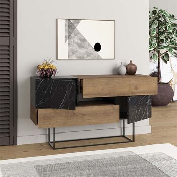 Buffet MIRACLE Effet Marbre Marron Clair-Noir 145x40x82cm 3