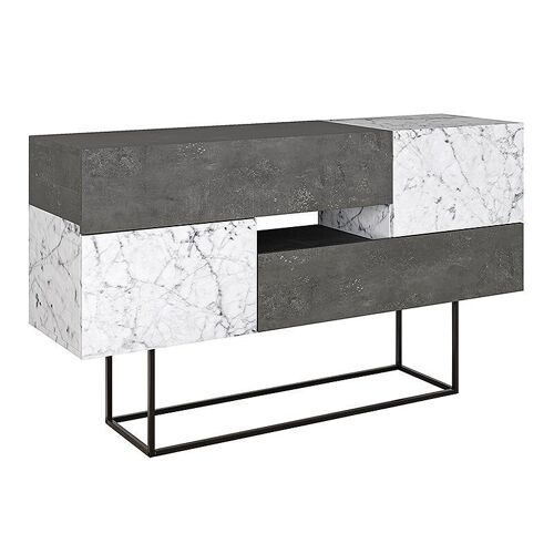 Buffet MIRACLE Retro Grey - White Marble Effect 145x40x82cm