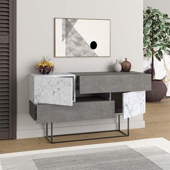 Buffet MIRACLE Rétro Gris - Effet Marbre Blanc 145x40x82cm 3