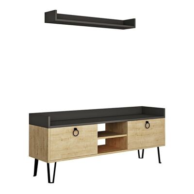 Mueble TV MIRAJ Roble - Antracita 140x36x57cm