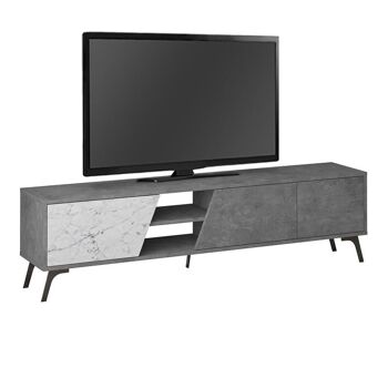 Meuble TV CARLITO Retro Gris - Effet Marbre Blanc 180x35,6x48cm 1