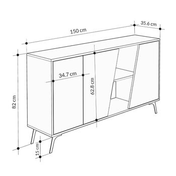 Buffet GRADY Chêne - Gris Rétro 150x35,6x82cm 6