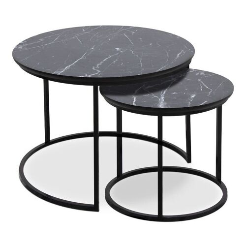 Coffee Table Set JULIUS Black Marble Effect 65x65x44cm
