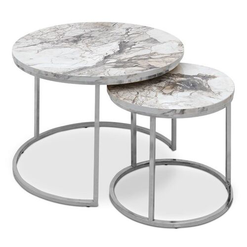 Coffee Table Set JULIUS Marble Effect - chrome 65x65x44cm