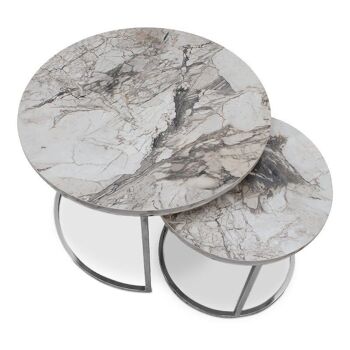 Ensemble de table basse JULIUS effet marbre - chrome 65x65x44cm 3