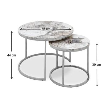 Ensemble de table basse JULIUS effet marbre - chrome 65x65x44cm 4