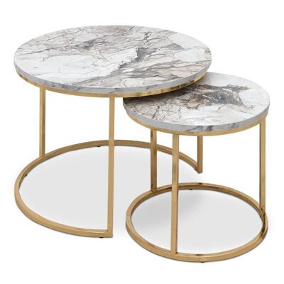 Coffee Table Set JULIUS Beige Marble Effect - Gold 65x65x44cm