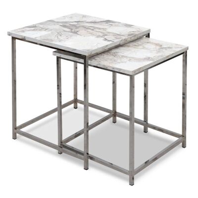 Coffee Table Set TIBOULT 2 pcs Beige Marble Effect - chrome 46x46x50cm