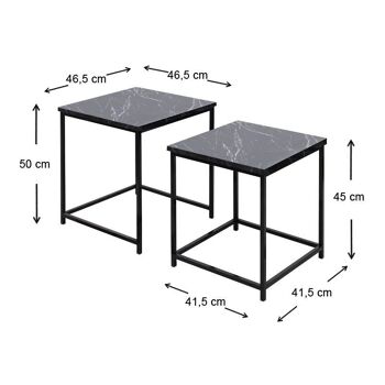 Ensemble Table Basse TIBOULT 2 pcs Effet Marbre Noir 46x46x50cm 3