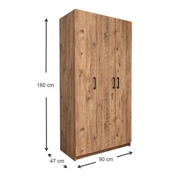 Armoire EMMY 3 portes Pin Chêne 90x47x180cm 4