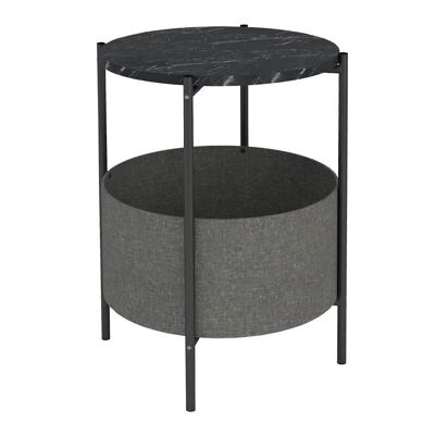 Side Table ROUND Black Marble Effect - Grey 43x43x60cm