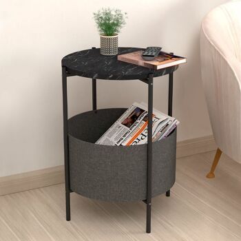 Table d'Appoint RONDE Effet Marbre Noir - Gris 43x43x60cm 2