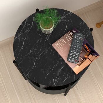 Table d'Appoint RONDE Effet Marbre Noir - Gris 43x43x60cm 3