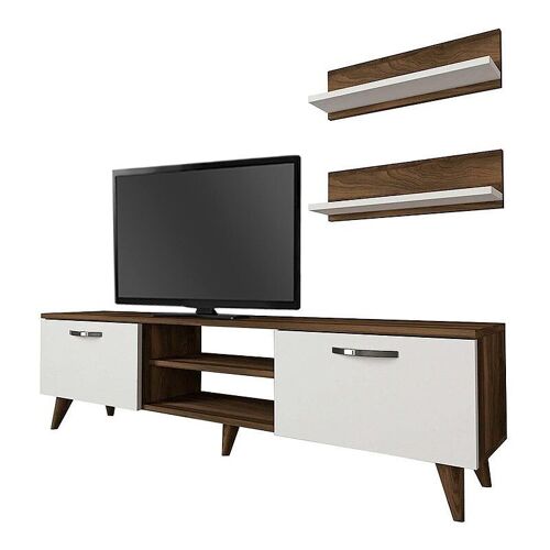 TV Stand ANGELO White - Walnut 150x30x40,6cm