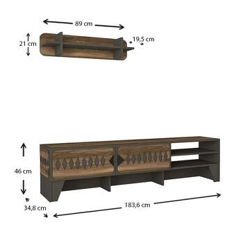 Meuble TV HORATIUS Noyer - Anthracite 183,6x34,8x46cm 5