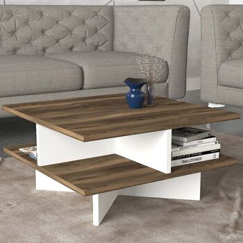 Table Basse RAMSES Blanc - Noyer 60x60x32,6cm 2