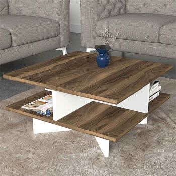 Table Basse RAMSES Blanc - Noyer 60x60x32,6cm 3