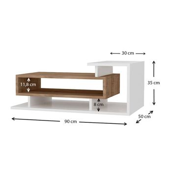 Table Basse PEPA Blanc - Noyer 90x50x35cm 3