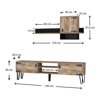 Ensemble Meuble TV SEVILLIA Vintage - Noir 180x29,5x49cm 7