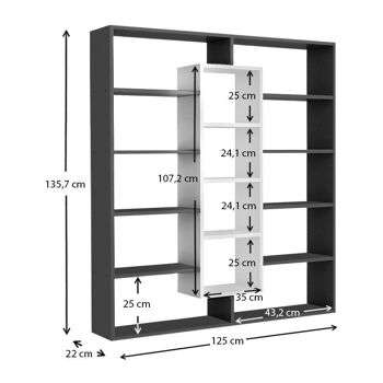 Bibliothèque STEFANIE Noir - Blanc 125x22x135.7cm 3