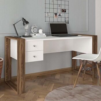 Bureau DOLORES Blanc - Noyer 158,8x60x72,2cm 2