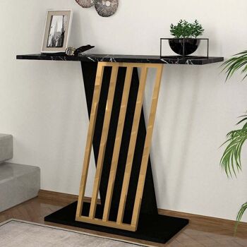 Table Console JAKARTA Effet Marbre Noir - Or 90x29,6x76,8cm 2