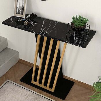 Table Console JAKARTA Effet Marbre Noir - Or 90x29,6x76,8cm 3