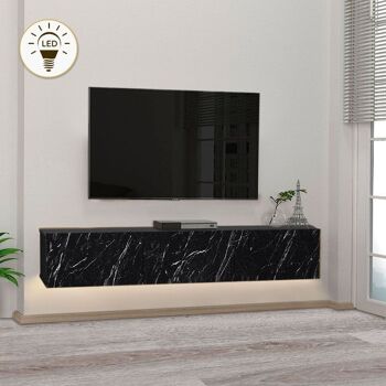 Meuble TV mural CLAUDIA avec LED effet marbre noir 180x295x295cm 2