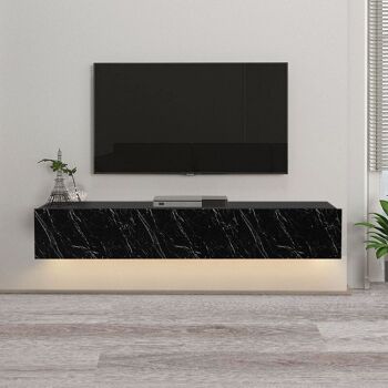 Meuble TV mural CLAUDIA avec LED effet marbre noir 180x295x295cm 4