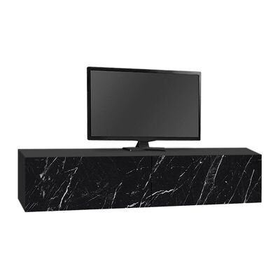 Wall TV Stand STEFANO with LED Black Marble Effect 135x316x25cm