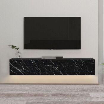 Meuble TV mural STEFANO avec LED effet marbre noir 135x316x25cm 4