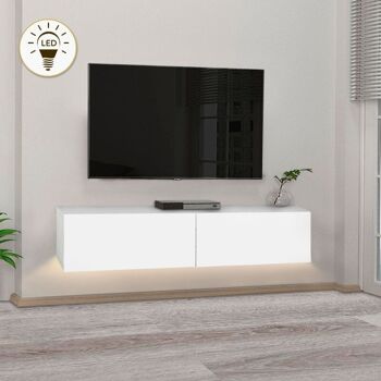 Meuble TV mural STEFANO avec LED Blanc 135x316x25cm 2