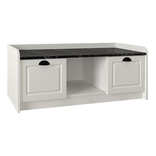 Shoe Cabinet RAYAN White - Black Marble Effect 120x40x45cm