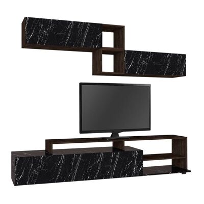 TV Furniture Set CALYPSO Black Marble Effect 220x35x47.5cm