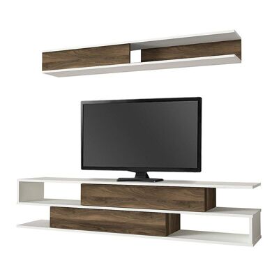 Mueble TV KARSTEN con LED Blanco - Nogal 180x29,5x39cm