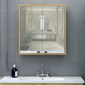 Meuble de Salle de Bain DUAL avec miroir Naturel 60x15x60cm 4
