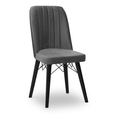 Chaise de salle à manger velours ALFONSO Gris - Pieds noirs 45x46x90cm