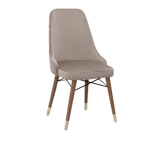 Dining Chair EDMOND velvet Beige - Walnut/Gold legs