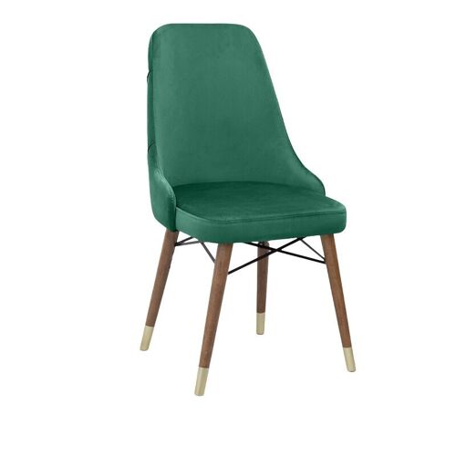 Dining Chair EDMOND velvet Dark Green - Walnut/Gold legs