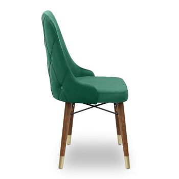 Chaise de salle à manger EDMOND velours Vert Foncé - Noyer/Pieds Dorés 6