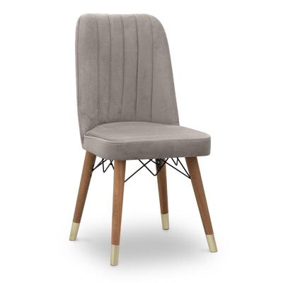 Chaise de salle à manger velours ALFONSO Beige - Noyer/Pieds dorés 45x46x90cm