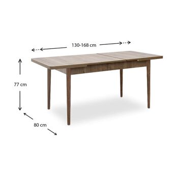 Table à rallonge LEANDRA Noyer clair 130/168x80x77cm 8