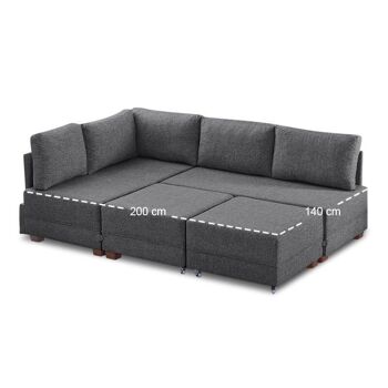Canapé/lit d'angle gauche ANDRE Charbon 280x210x80cm 10