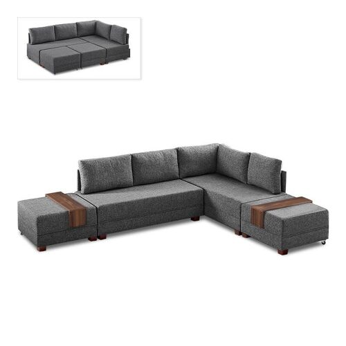 Right corner Sofa/Bed ANDRE Charcoal 280x210x80cm