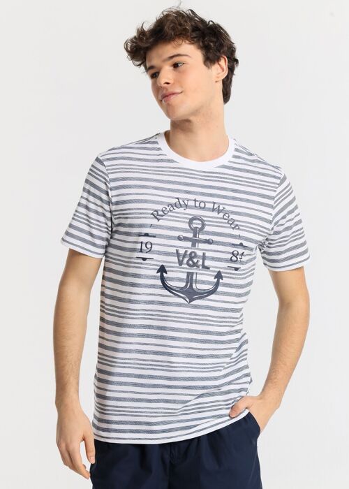 V&LUCCHINO - T-shirt Crew neck Short Sleeve striped with Graphic