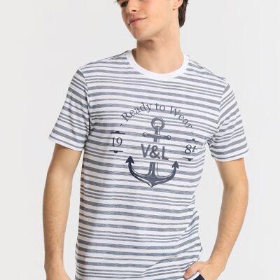 V&LUCCHINO - T-shirt Crew neck Short Sleeve striped with Graphic