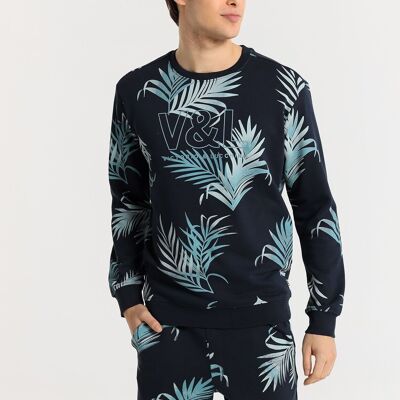 V&LUCCHINO – Sweatshirt mit Rundhalsausschnitt und Allover-Palmblättern-Print