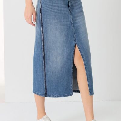 V&LUCCHINO - Skirt Denim Medium Waist Front Opening Light Wash