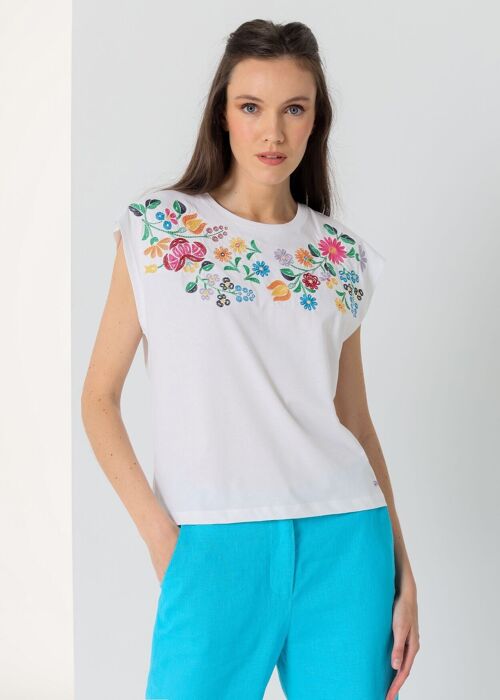 V&LUCCHINO - Top Sleeveless Embroidery flowers